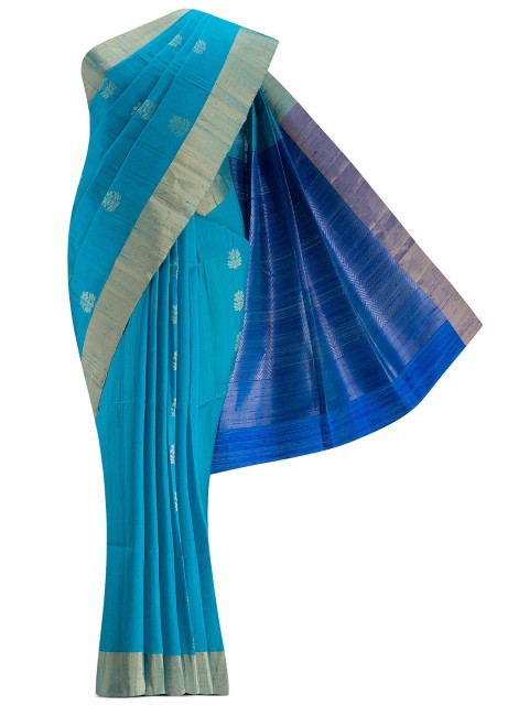 

Nalli Next Blue & Gold-Toned Woven Design Zari Silk Blend Saree