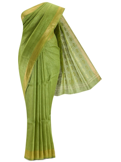 

Nalli Next Green & Gold-Toned Woven Design Zari Linen Blend Saree