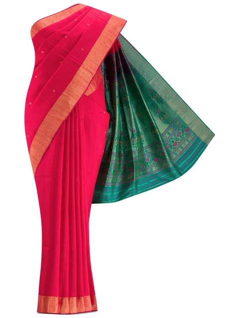 

Nalli Silk Sarees Red & Green Woven Design Zari Silk Blend Saree