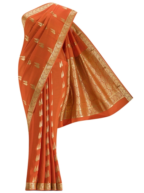 

Nalli Silk Sarees Brown & Gold-Toned Woven Design Zari Mysore Silk Pure Crepe Saree