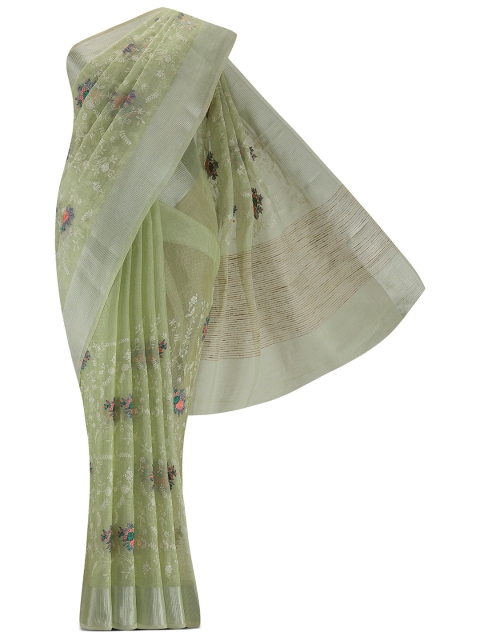 

Nalli Next Green & White Floral Linen Cotton Saree