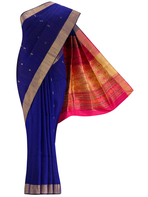 

Nalli Silk Sarees Blue & Gold-Toned Woven Design Zari Silk Blend Saree