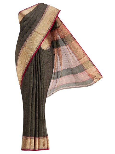 

Nalli Next Black & Golden Maheshwari Silk Cotton Saree With Zari Border
