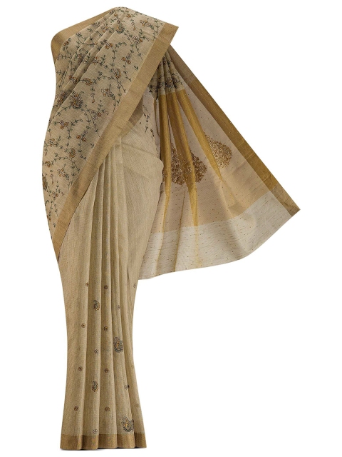 

Nalli Next Brown & Cream-Coloured Floral Zari Pure Cotton Saree
