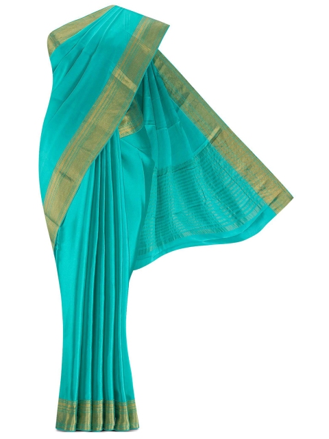 

Nalli Silk Sarees Brown & Gold-Toned Woven Design Pure Crepe Mysore Silk Saree, Blue