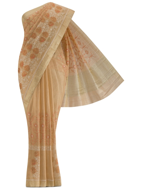 

Nalli Next Peach-Coloured Floral Pure Cotton Saree