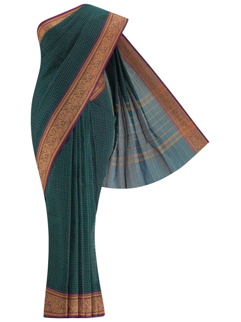 

Nalli Next Teal Checked Pure Cotton Saree