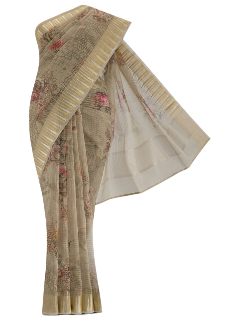

Nalli Next Magenta & Gold-Toned Solid Zari Pure Cotton Saree, Beige