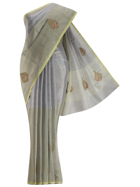 

Nalli Next Yellow Embellished Pure Cotton Saree, Grey