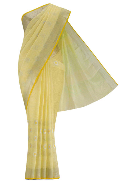

Nalli Next Yellow & Silver-Toned Pure Cotton Saree With Zari Border