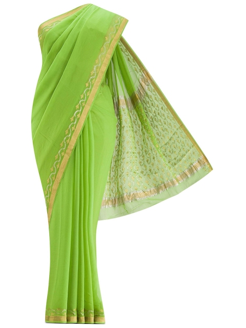 

Nalli Next Green & Gold-Toned Woven Design Zari Poly Chiffon Saree