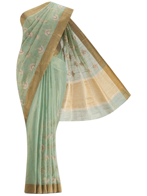 

Nalli Next Green & Brown Floral Embroidered Pure Cotton Saree