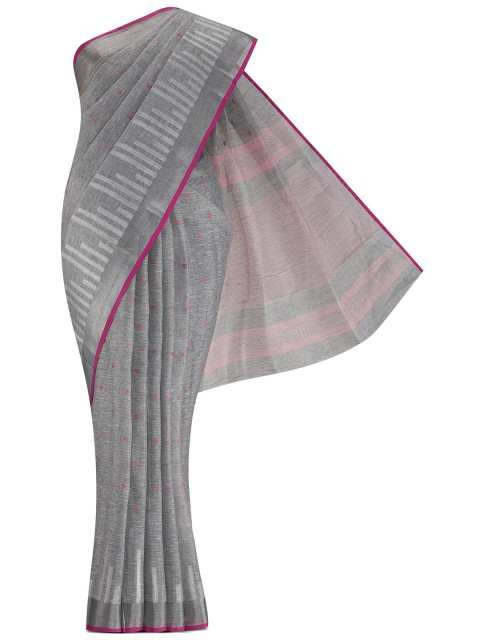 

Nalli Next Women Grey & Magenta Woven Design Pure Cotton Saree