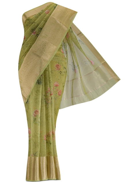 

Nalli Next Pink & Green Floral Zari Organza Saree