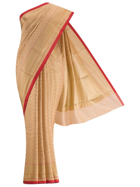

Nalli Next Peach-Coloured & Gold-Toned Striped Pure Cotton Saree