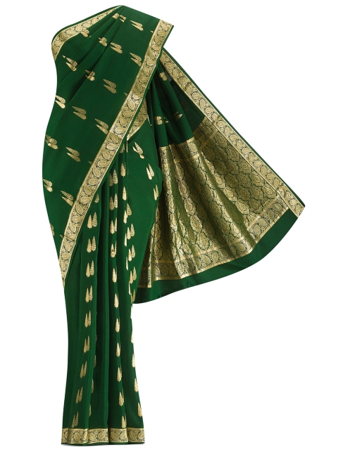 

Nalli Silk Sarees Green & Gold-Toned Woven Design Mysore Silk Pure Crepe Saree