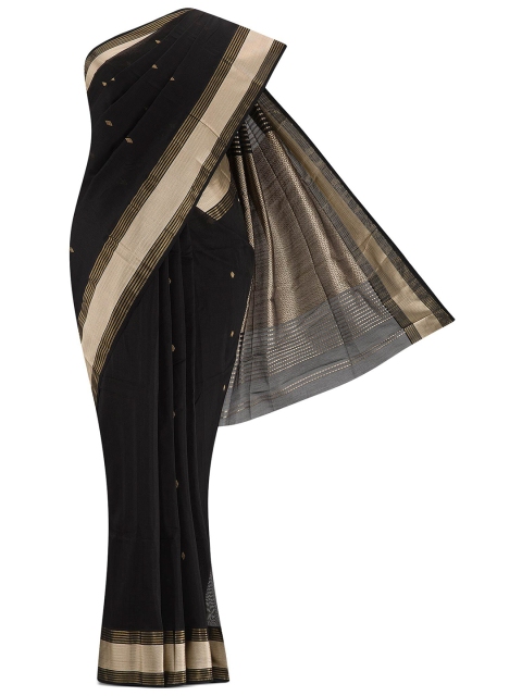 

Nalli Next Green & Gold-Toned Silk Cotton Maheshwari Saree, Black