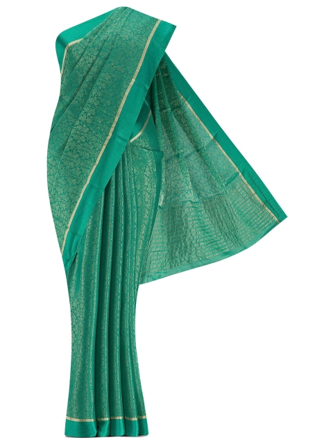 

Nalli Silk Sarees Green & Gold-Toned Floral Pure Crepe Mysore Silk Saree