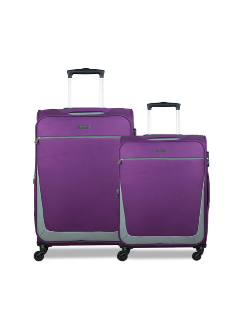 

CARRIALL Set Of 2 Purple & Grey Colourblocked Soft-Sided Trolley Bags
