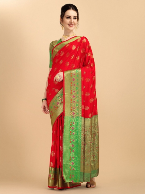 

Sangria Women Red Silk Blend Woven Banarasi Saree