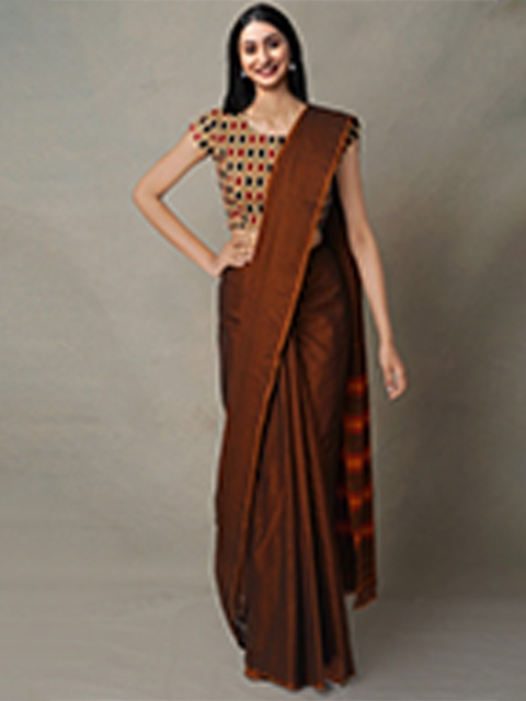 

Unnati Silks Women Brown & Orange Woven Design Pure Cotton Narayan Peth Saree