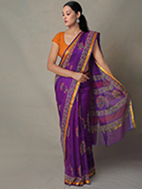 

Unnati Silks Purple & Green Ethnic Motifs Zari Pure Silk Kota Saree