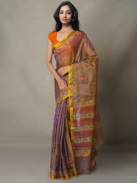 

Unnati Silks Navy Blue & Purple Ethnic Motifs Zari Pure Silk Kota Saree
