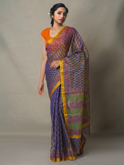 

Unnati Silks Navy Blue & Pink Ethnic Motifs Zari Pure Silk Kota Saree