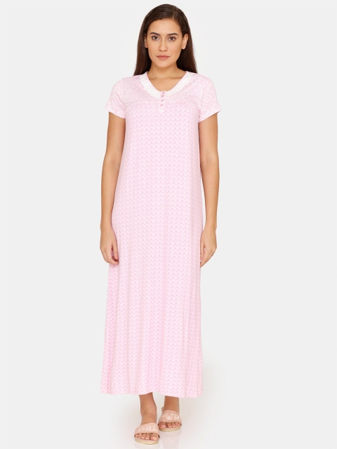 

Zivame Pink Printed Maxi Nightdress