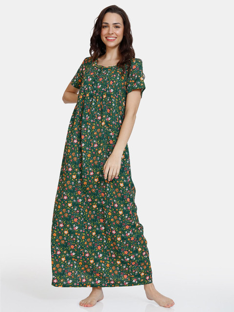 

Zivame Green Printed Maxi Nightdress
