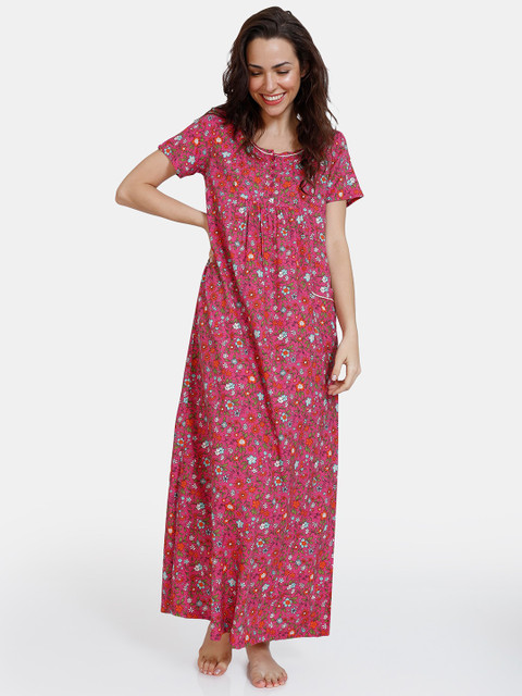 

Zivame Women Pink Floral Printed Maxi Nightdress