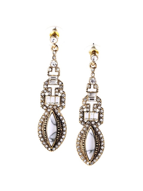 

FemNmas Bronze-Toned Oval Drop Earrings