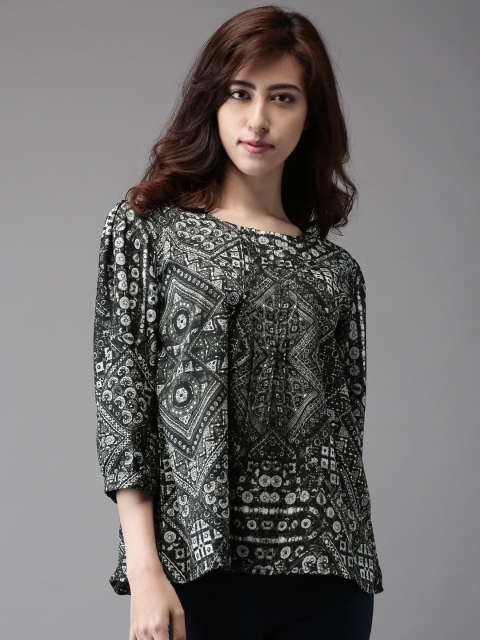 

Moda Rapido Women Black Printed Styled Back Top