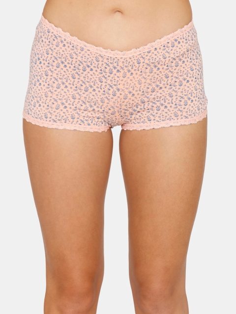

Zivame Women Peach Printed Low-Rise Boy shorts