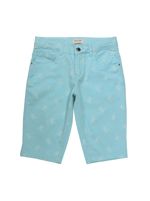 

Gini and Jony Girls Sea Green Conversational Printed Shorts