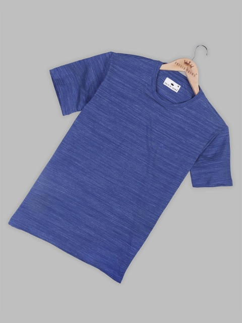 

FRENCH CROWN Men Blue V-Neck Applique T-shirt