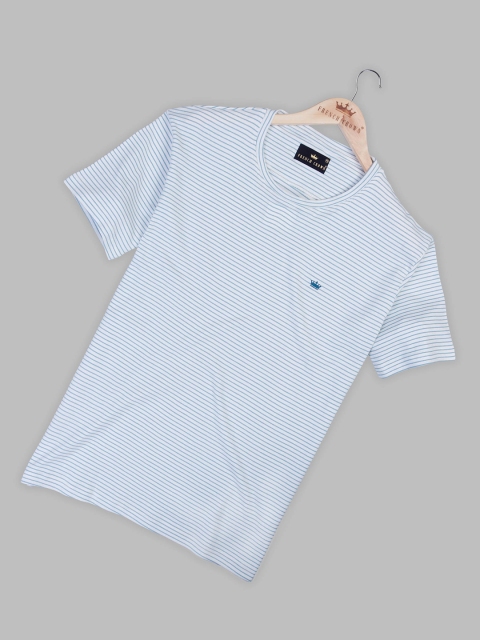 

FRENCH CROWN Men Blue Striped Henley Neck Drop-Shoulder Sleeves Monochrome T-shirt