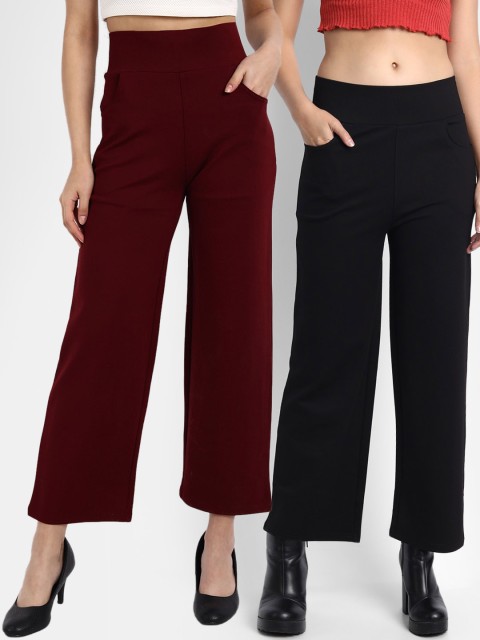 

BROADSTAR Women Black Straight Fit High-Rise Trousers