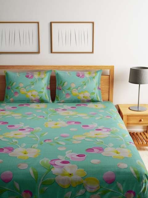 

Raymond Home Green Cotton 200 TC Fine Double Bedsheet with 2 Pillow Covers