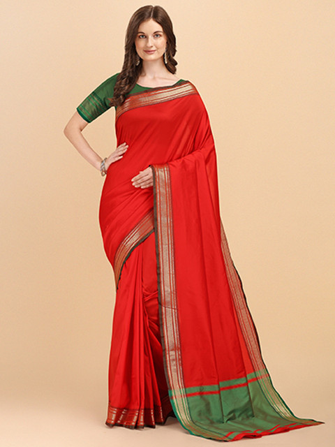 

Fashion Booms Red & Green Woven Design Saree
