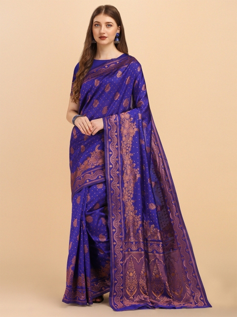 

Fashion Booms Blue & Copper-Toned Woven Design Pure Silk Kanjeevaram Saree