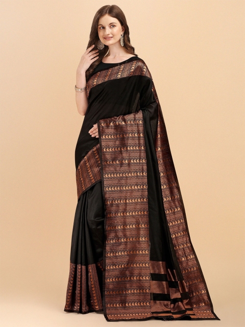 

Fashion Booms Black & Gold-Toned Woven Design Pure Silk Kanjeevaram Saree