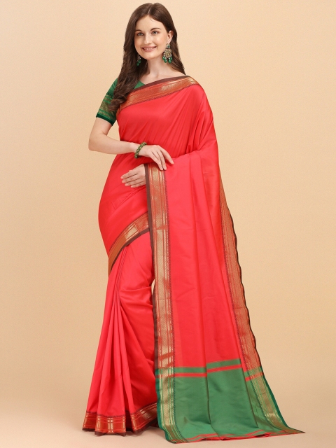 

Fashion Booms Orange & Green Woven Design Pure Silk Kanjeevaram Saree