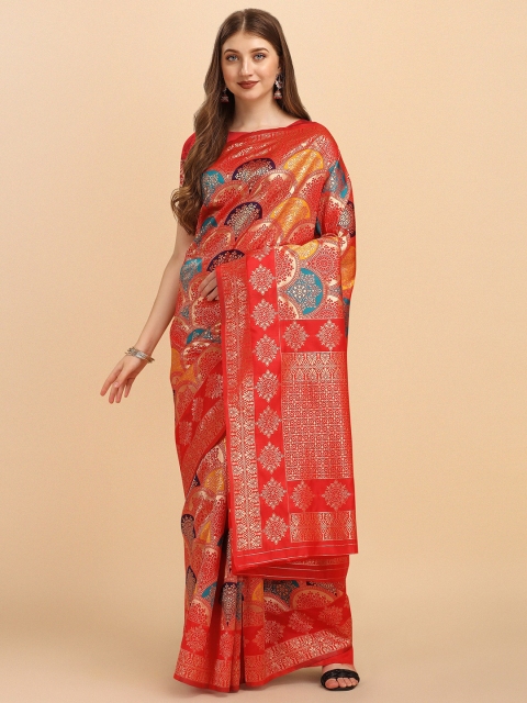 

Fashion Booms Red & Gold-Toned Woven Design Pure Silk Banarasi Saree