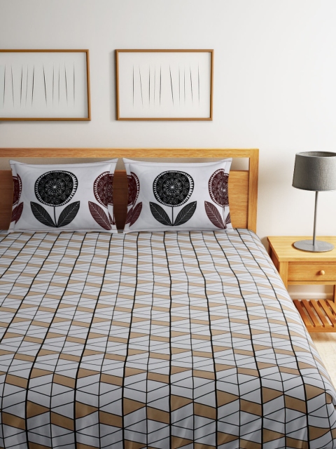 

Raymond Home Brown Cotton 144 TC Double Bedsheet with 2 Pillow Covers