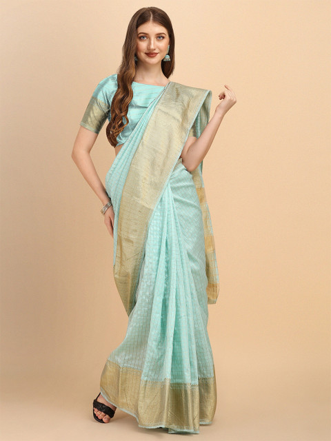 

Fashion Booms Blue & Gold-Toned Woven Design Pure Silk Banarasi Saree
