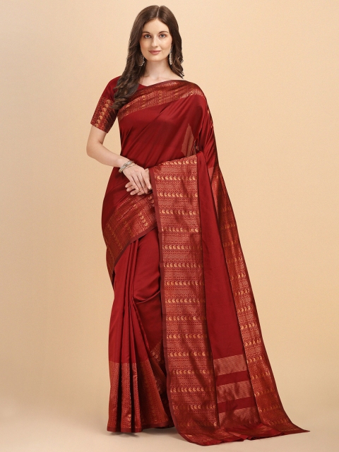 

Fashion Booms Maroon & Gold-Toned Woven Design Pure Silk Kanjeevaram Saree