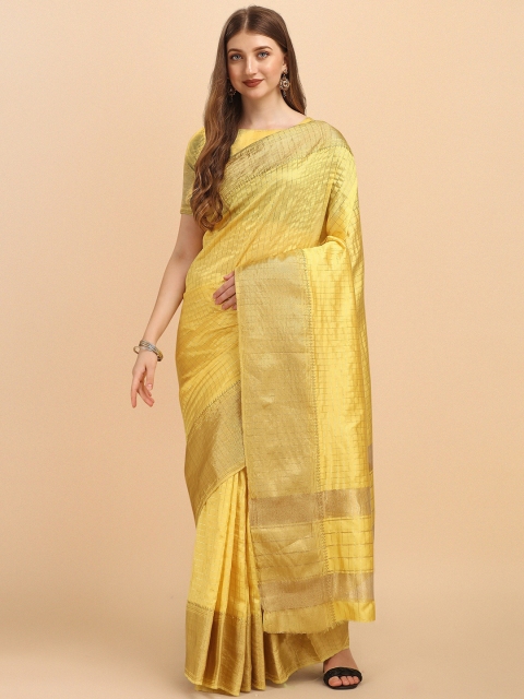

Fashion Booms Yellow & Gold-Toned Woven Design Pure Silk Banarasi Saree