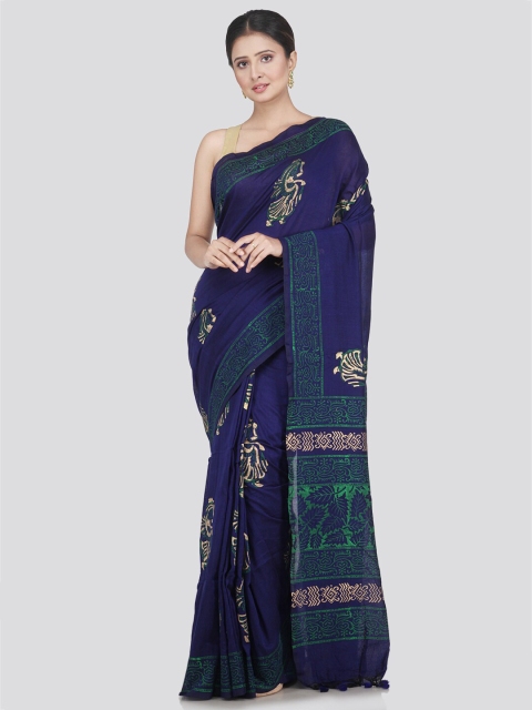 

PinkLoom Blue Ethnic Motifs Pure Cotton Saree