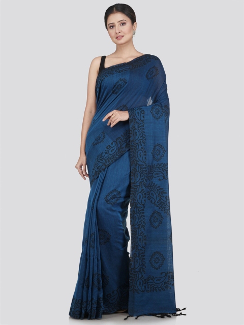 

PinkLoom Blue & Black Floral Pure Cotton Saree